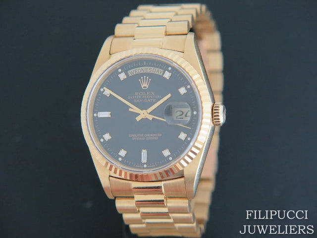 Rolex Day-Date Yellow Gold Black Diamond Dial