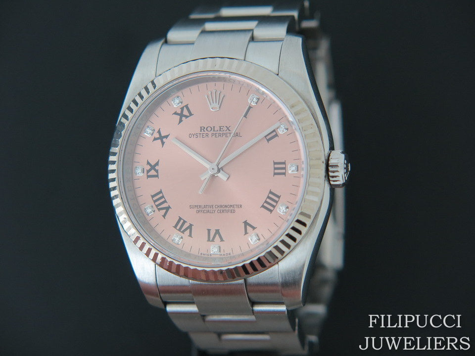 Rolex Oyster Perpetual White Gold Bezel Pink Diamond Dial 116034 (1)