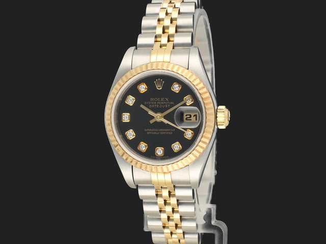 Rolex Lady-Datejust 26 Gold/Steel Black Diamond Dial 79173
