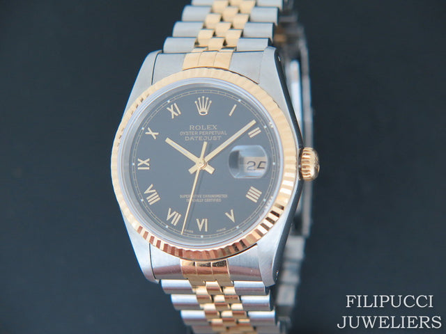 Rolex Datejust Gold/Steel Black Roman Dial