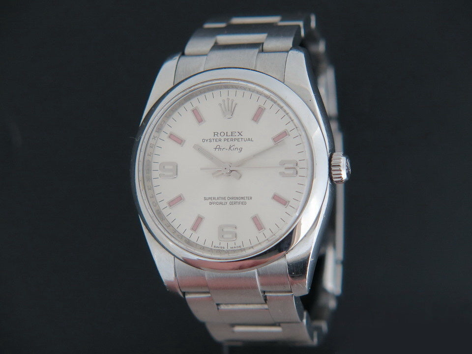 Rolex Air-King 3 6 9 Silver Dial pink index 114200  (1)