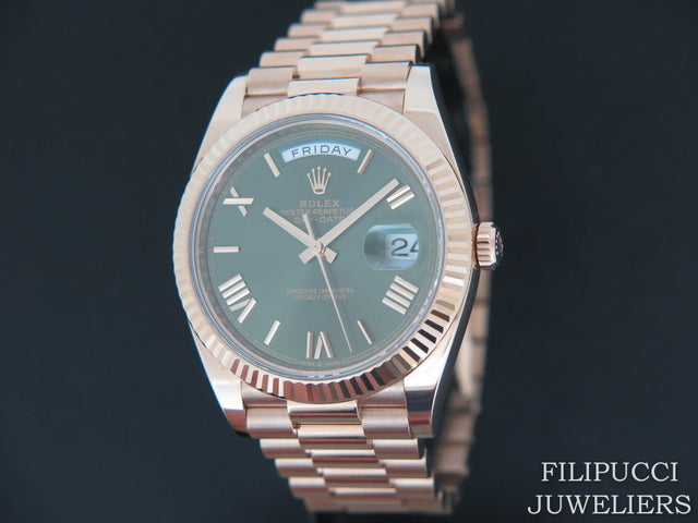 Rolex Day-Date Everose Green Roman Dial
