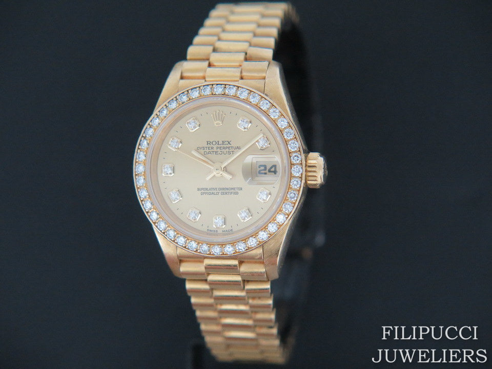 Rolex  Datejust Yellow Gold Diamond bezel & Champagne Diamond Dial 69138 (1)