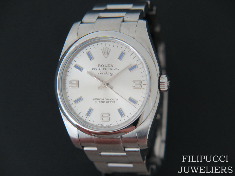 Rolex Air-King 3 6 9 Silver Dial With Purple Index 114200   (1)
