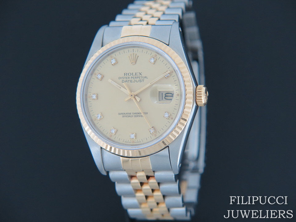 Rolex Datejust Gold/Steel 16233 Champagne Diamond Dial (1)