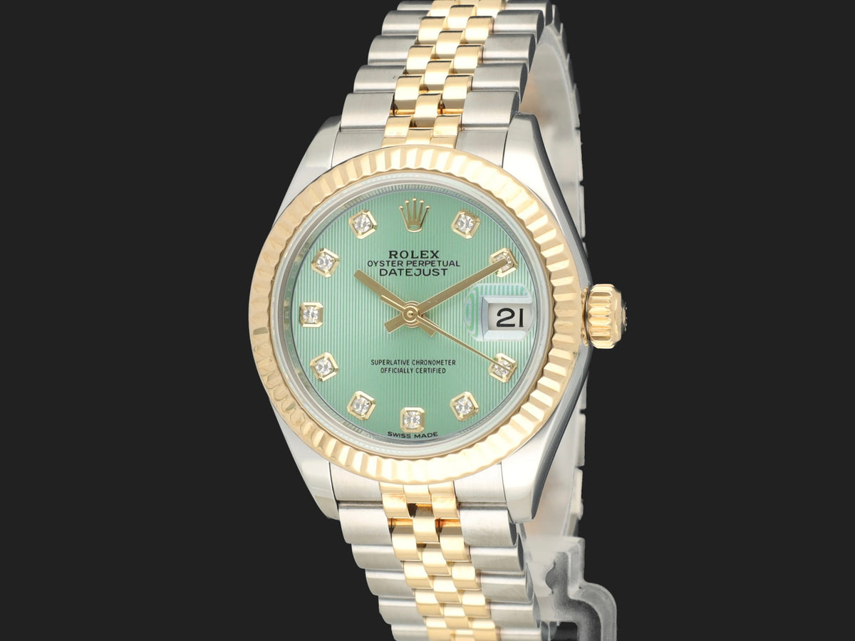 Rolex Lady-Datejust 28 Gold/Steel Mint Green Diamond Dial 279173