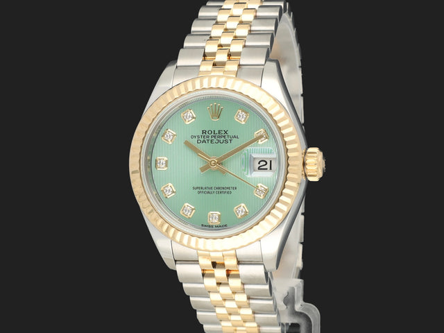 Rolex Lady-Datejust 28 Gold/Steel Mint Green Diamond Dial
