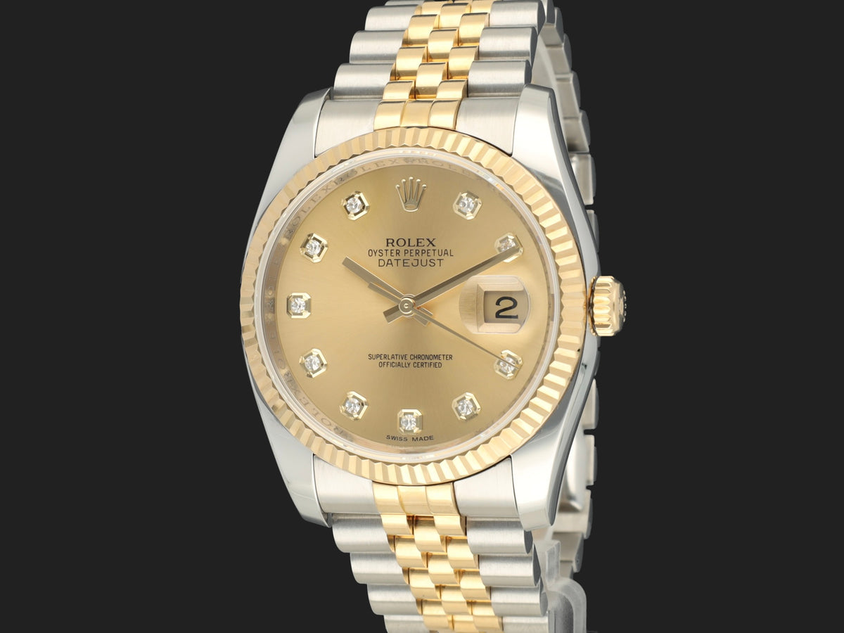 Rolex Datejust 36 Gold/Steel Champagne Diamond Dial 116233