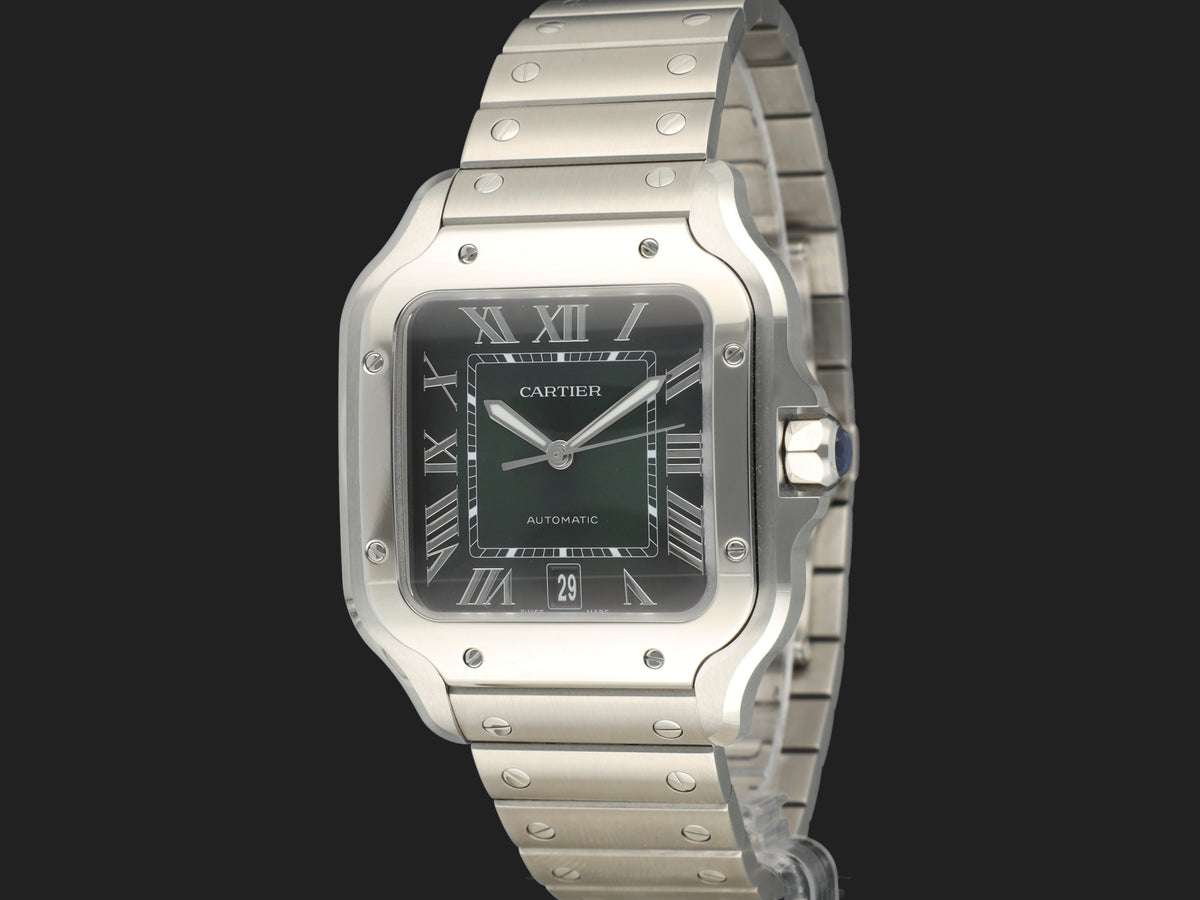 Cartier Santos Large Date Steel Green Roman Dial NEW WSSA0062 (1)