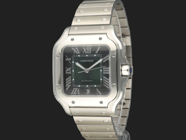 Cartier Santos Large Date Steel Green Roman Dial NEW