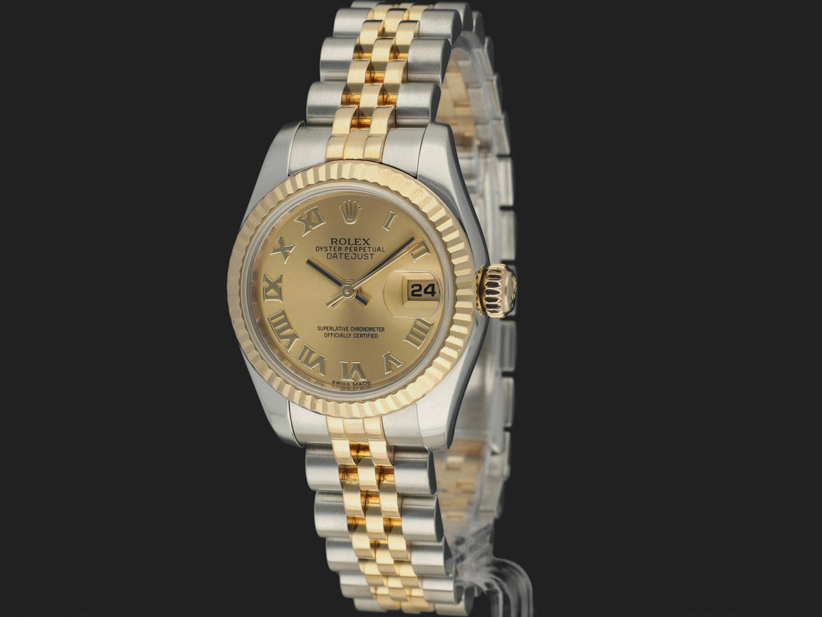 Rolex Lady-Datejust 26 Gold/Steel Champagne Roman Dial 179173 (1)