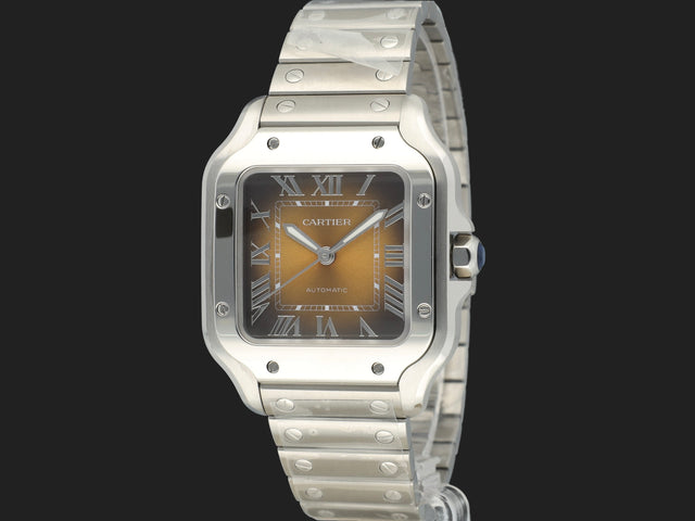 Cartier Santos Medium Steel Brown Roman Dial NEW