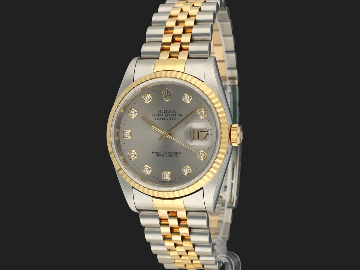 Rolex Datejust Gold/Steel Grey Diamond Dial 16233   (1)