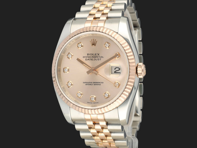 Rolex Datejust 36 Everose/Steel Silver Diamond Dial 116231