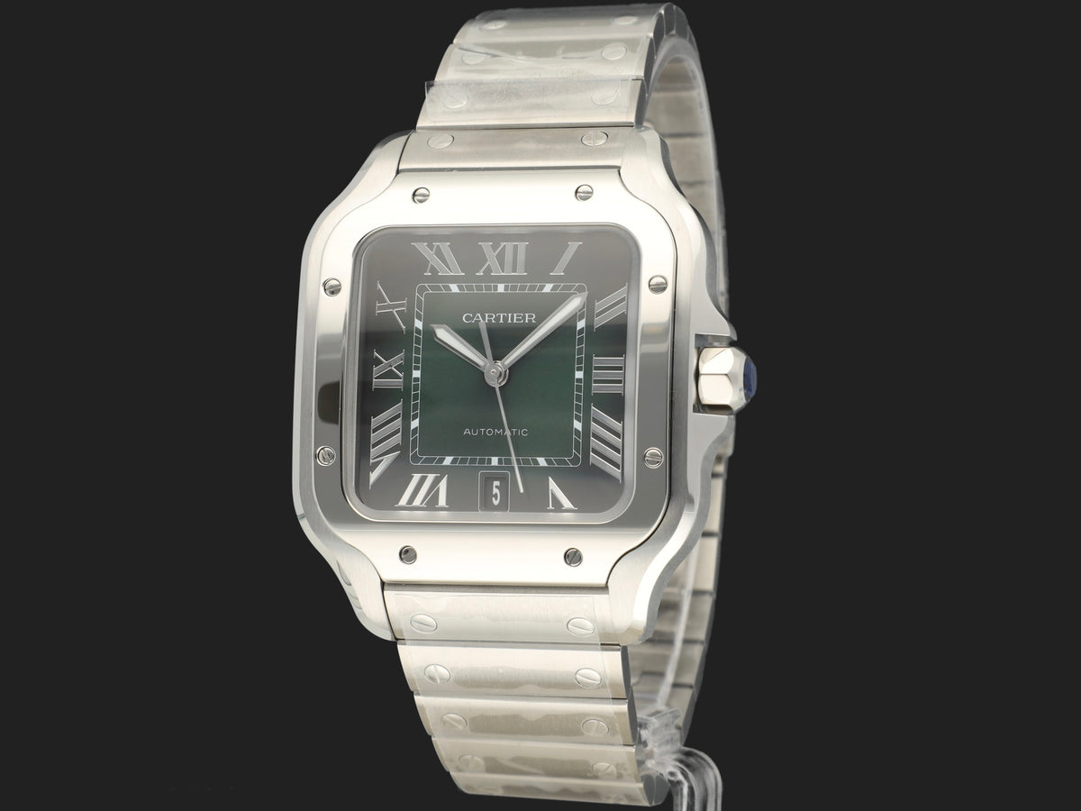 Cartier Santos Large Date Steel Green Roman Dial WSSA0062 NEW (1)