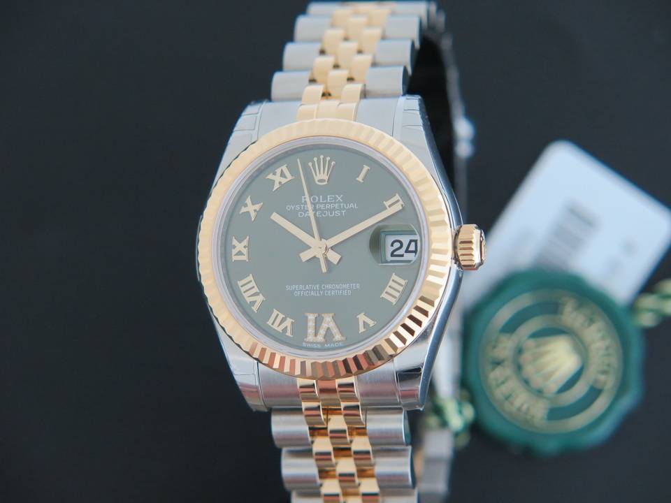 Rolex Datejust Gold/Steel Green VI Diamond Dial  NEW 178273   (1)
