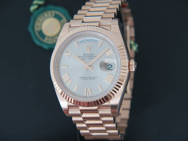 Rolex Day-Date Everose Sundust Roman Dial NEW