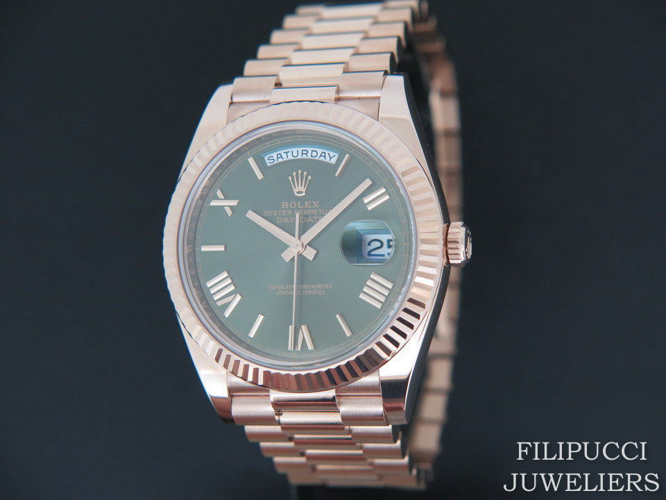 Rolex Day-Date Everose Green Roman Dial 228235 NEW (1)