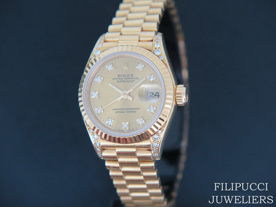 Rolex  Datejust Yellow Gold Champagne Diamond Dial & Diamond Lugs 69238  (1)
