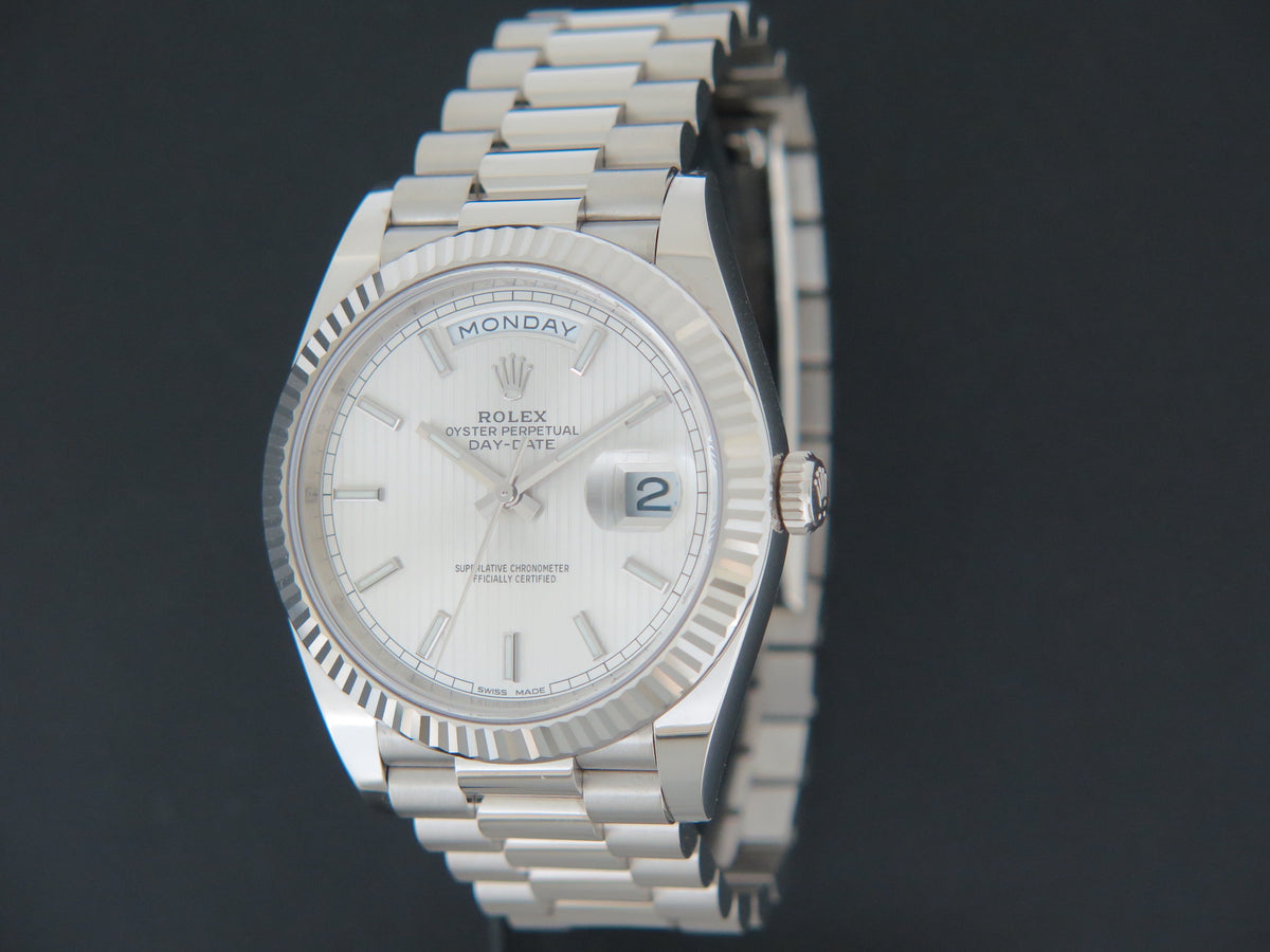 Rolex Day-Date 40 White Gold Silver Tapestry Dial 228239 (1)