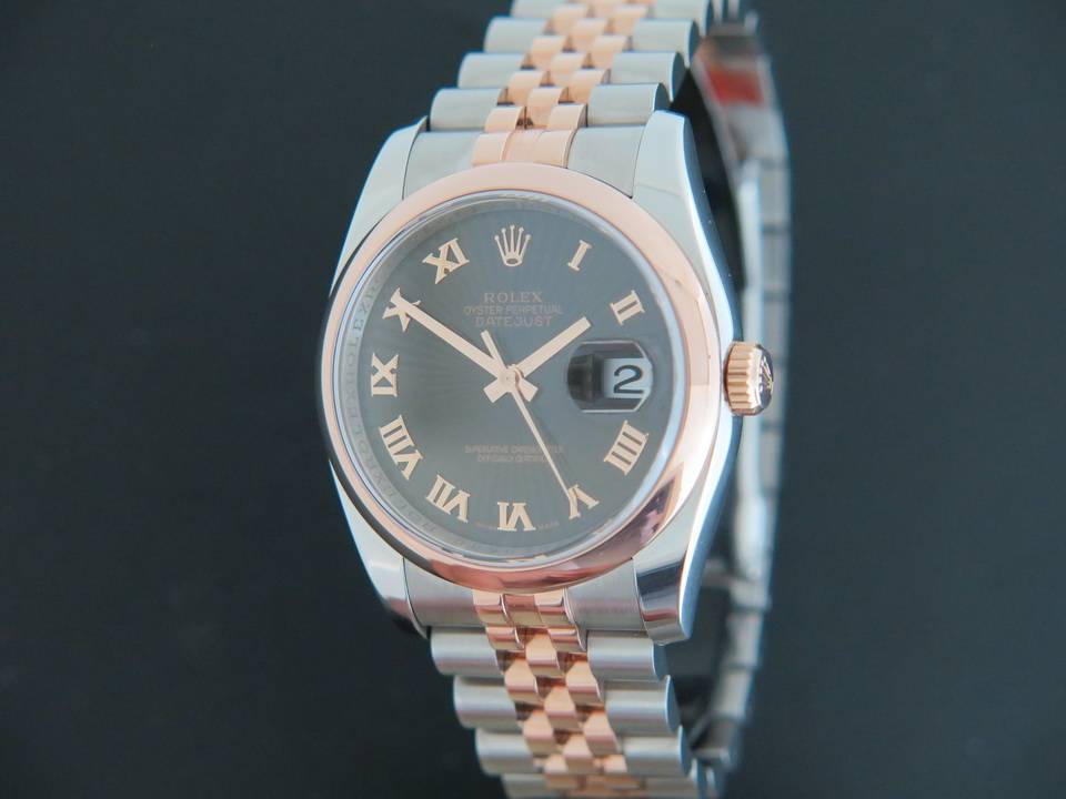 Rolex Datejust Rosegold / Steel 116201 Black Sunbeam Dial (1)
