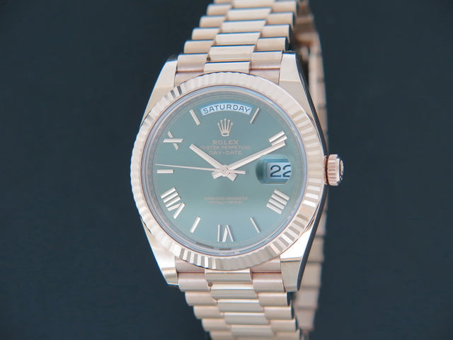 Rolex Day-Date 40 Everose Green Roman Dial