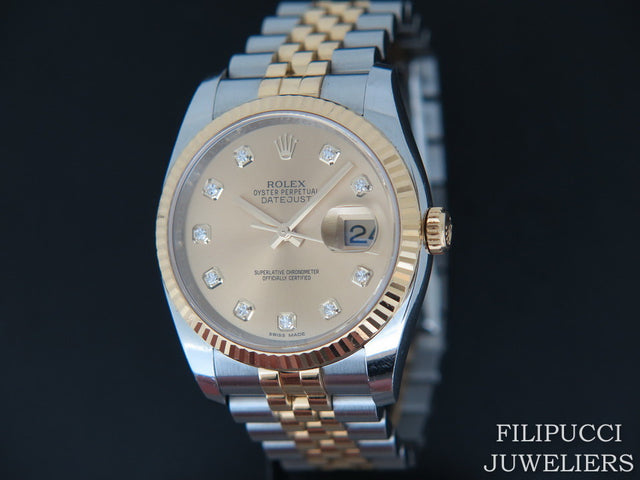 Rolex Datejust Gold/Steel Champagne Diamond Dial
