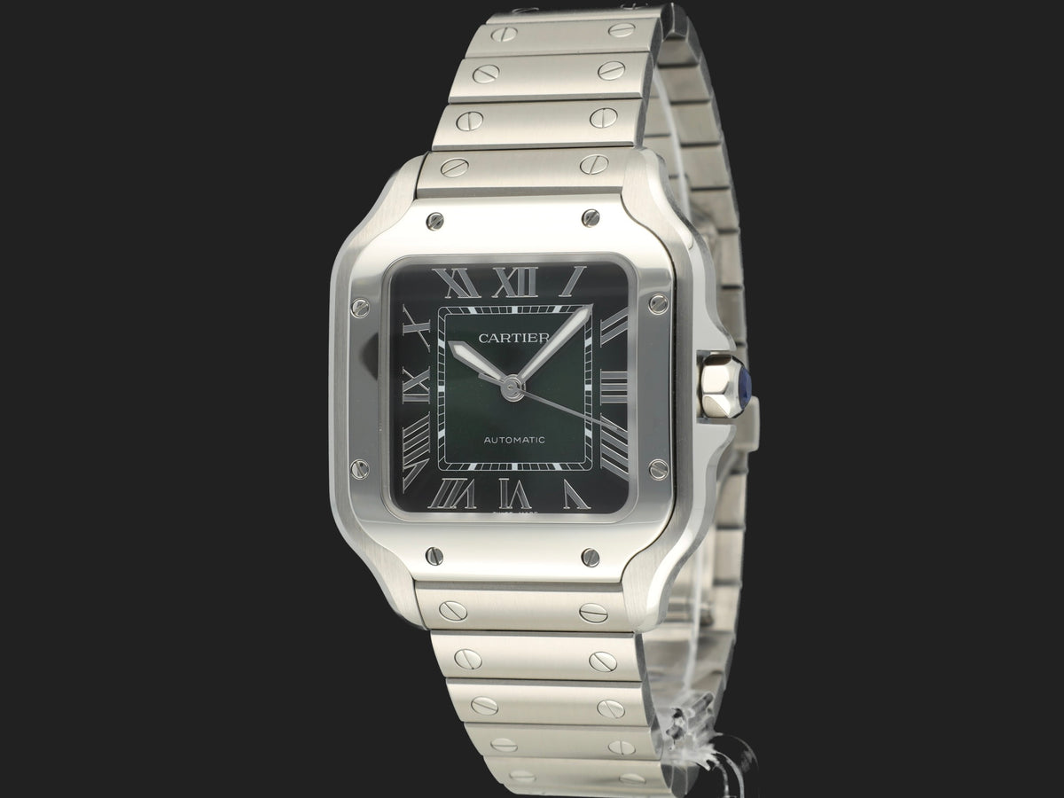 Cartier Santos Medium Steel Green Roman Dial WSSA0061 NEW (1)