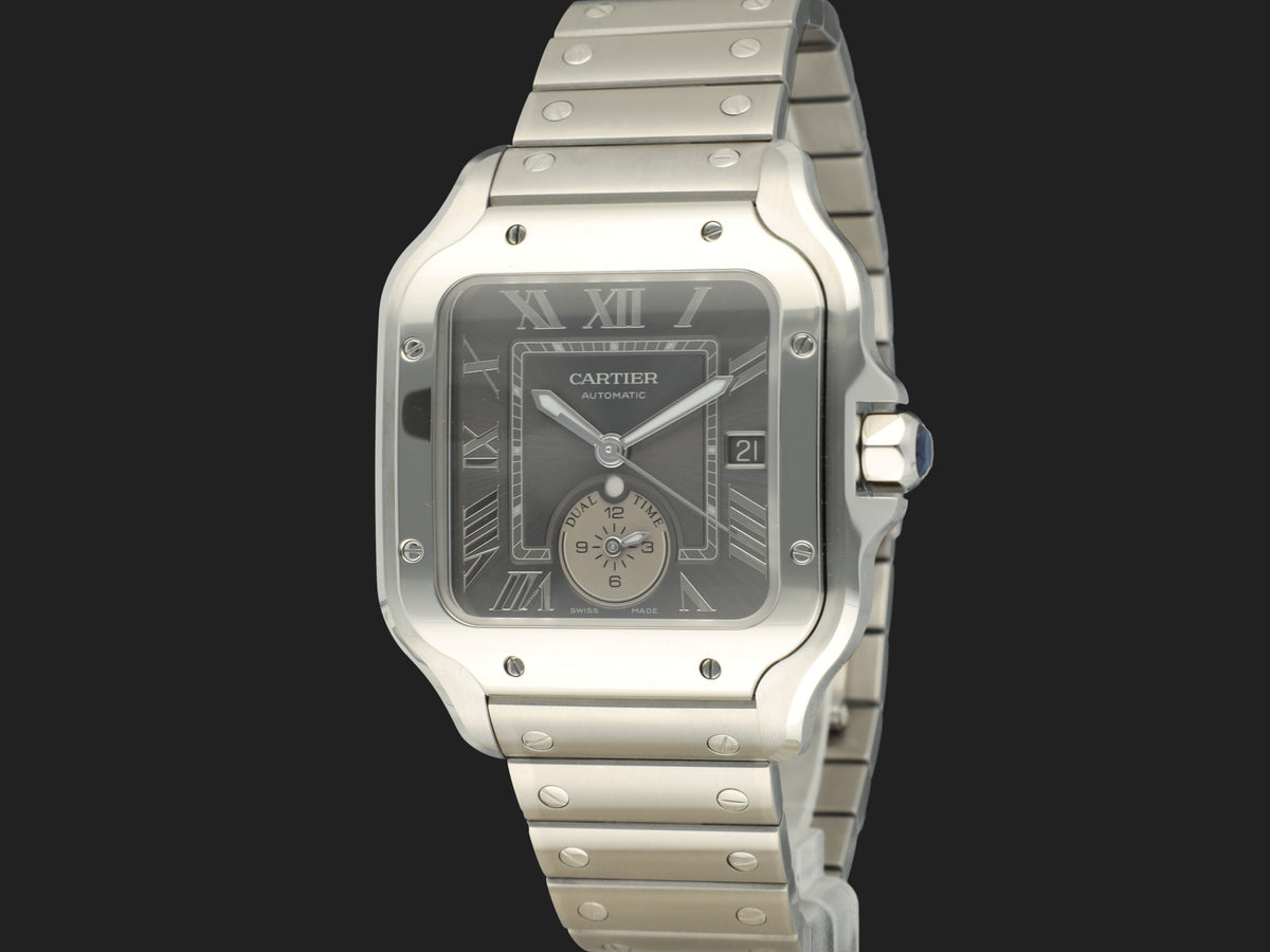Cartier Santos Large Dual Time Grey Roman Dial WSSA0076 NEW (1)