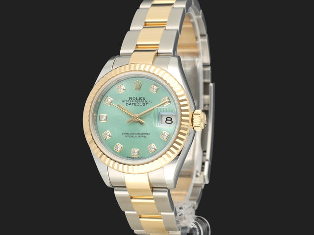 Rolex Lady-Datejust 28 Gold/Steel Mint Green Diamond Dial