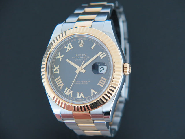 Rolex Datejust II Gold/Steel Black Roman Dial