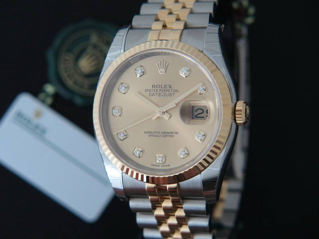 Rolex Datejust Gold/Steel Champgane Diamond Dial NEW