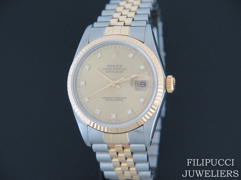 Rolex Datejust Gold/Steel 16233 Champagne Diamond Dial (1)