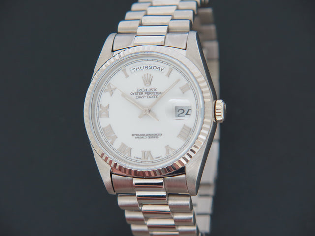 Rolex Day-Date White Gold White Roman Dial