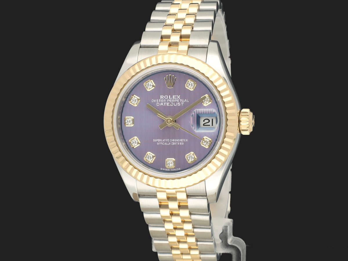 Rolex Lady-Datejust 28 Gold/Steel Lavender Tapestry Diamond Dial 279173 (1)
