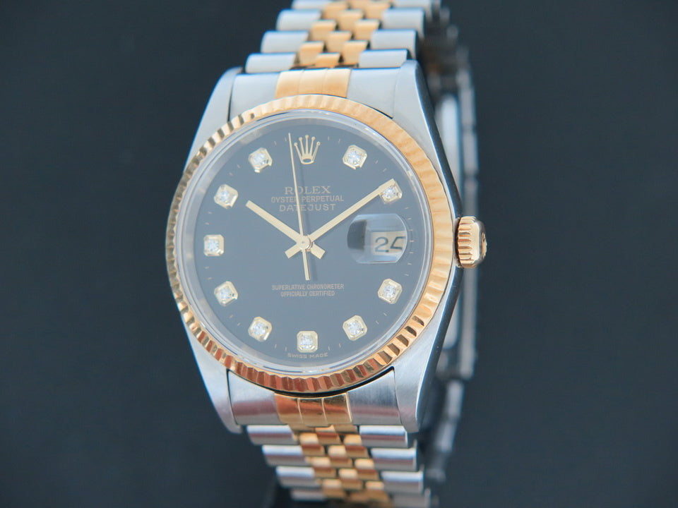 Rolex Datejust Gold/Steel Black Diamond Dial 16233 (1)