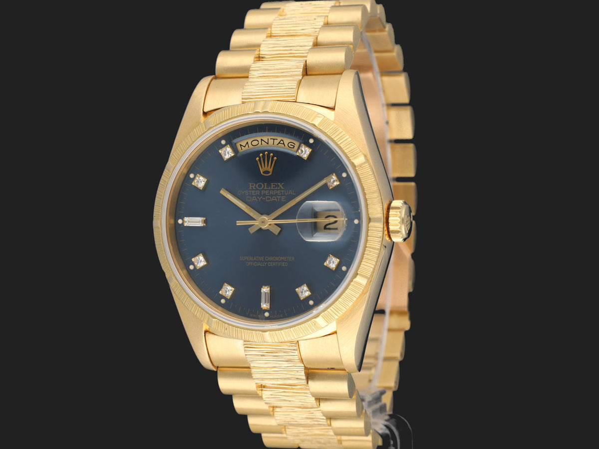 Rolex Day-Date Yellow Gold Bark Finish Blue Diamond Dial 18248 (1)
