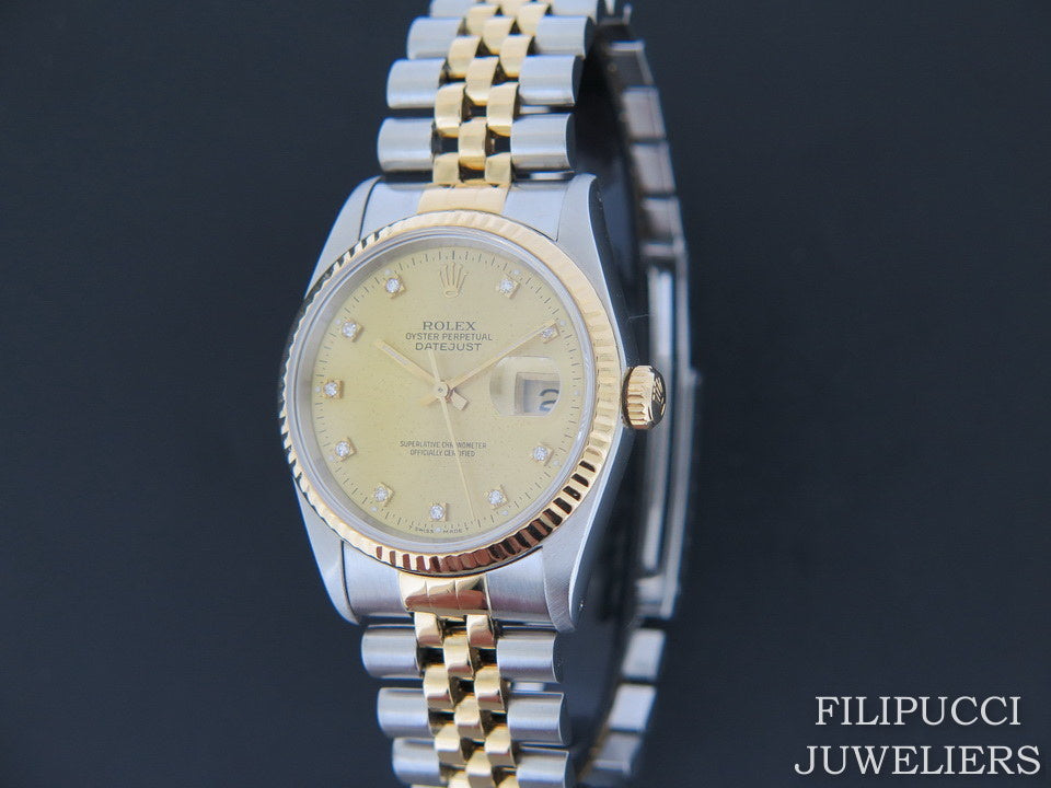 Rolex Datejust Gold/Steel 16233 Champagne Diamond Dial (1)