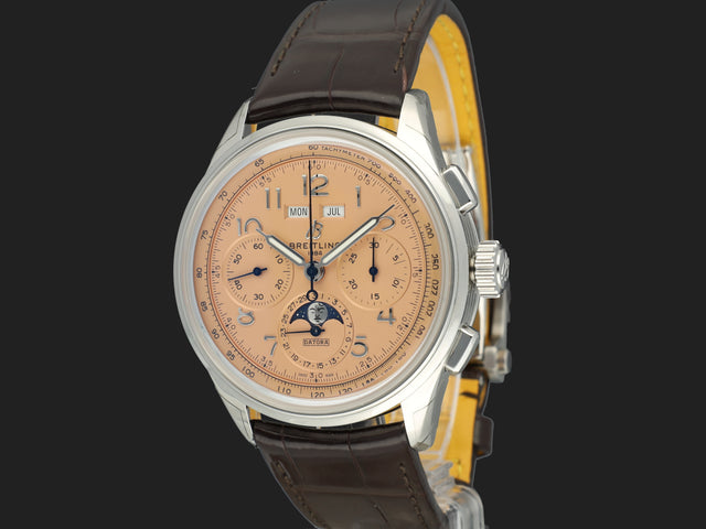 Breitling Premier B25 Datora Chronograph 42 Salmon Dial AB2510 NEW