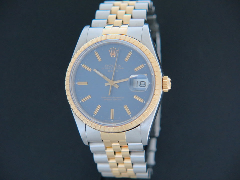 Rolex Date Gold/Steel Blue Dial 15223  (1)