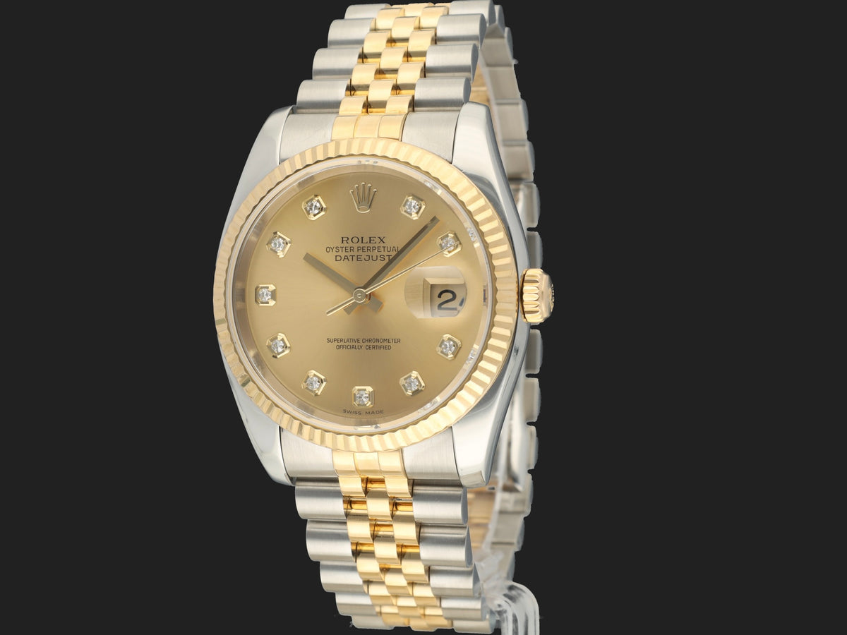 Rolex Datejust 36 Gold/Steel Champagne Diamond Dial 116233 (1)