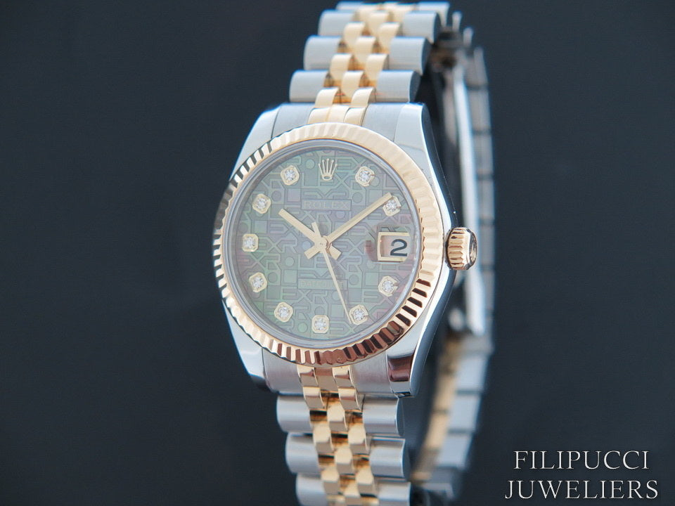 Rolex Datejust Gold/Steel Black MOP Diamond Dial 178273   (1)