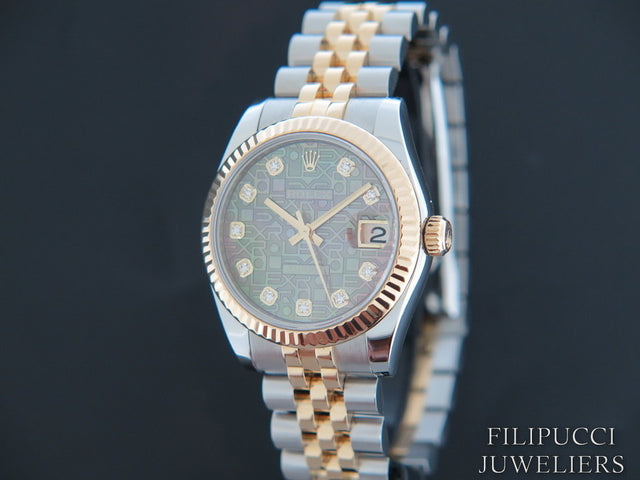 Rolex Datejust Gold/Steel Black MOP Diamond Dial