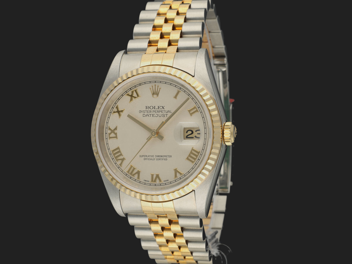 Rolex Datejust Ivory Pyramid Dial NOS FULL STICKERS Gold/Steel 16233 (1)