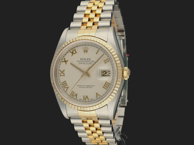 Rolex Datejust Ivory Pyramid Dial NOS FULL STICKERS Gold/Steel
