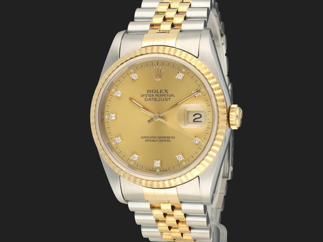 Rolex Datejust 36 Gold/Steel Champagne Diamond Dial 16233