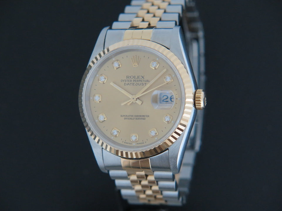 Rolex Datejust Gold/Steel 16233 Champagne Diamond Dial  (1)