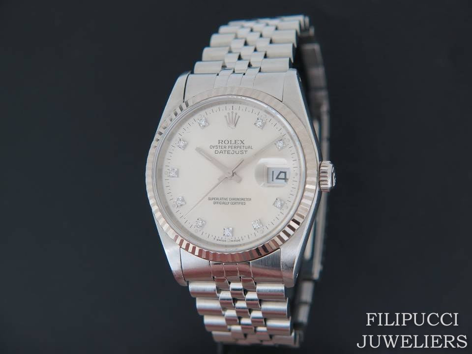 Rolex Datejust  Silver Diamond Dial 16234 (1)