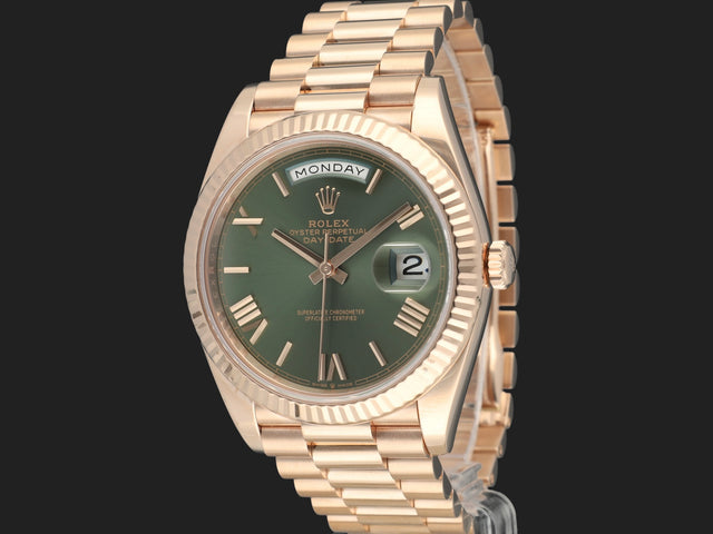 Rolex Day-Date 40 Everose Olive Roman Dial