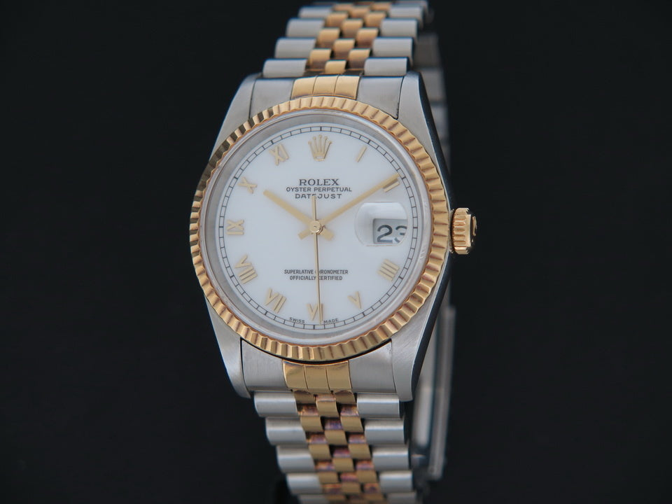 Rolex Datejust Gold/Steel White Roman Dial 16233 (1)